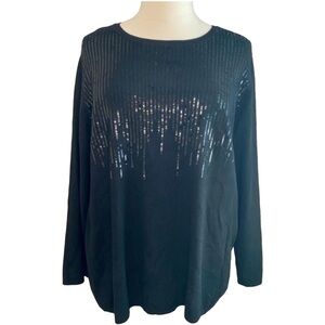 NWT Womens Plus Black Sequin Crewneck Sweater Top